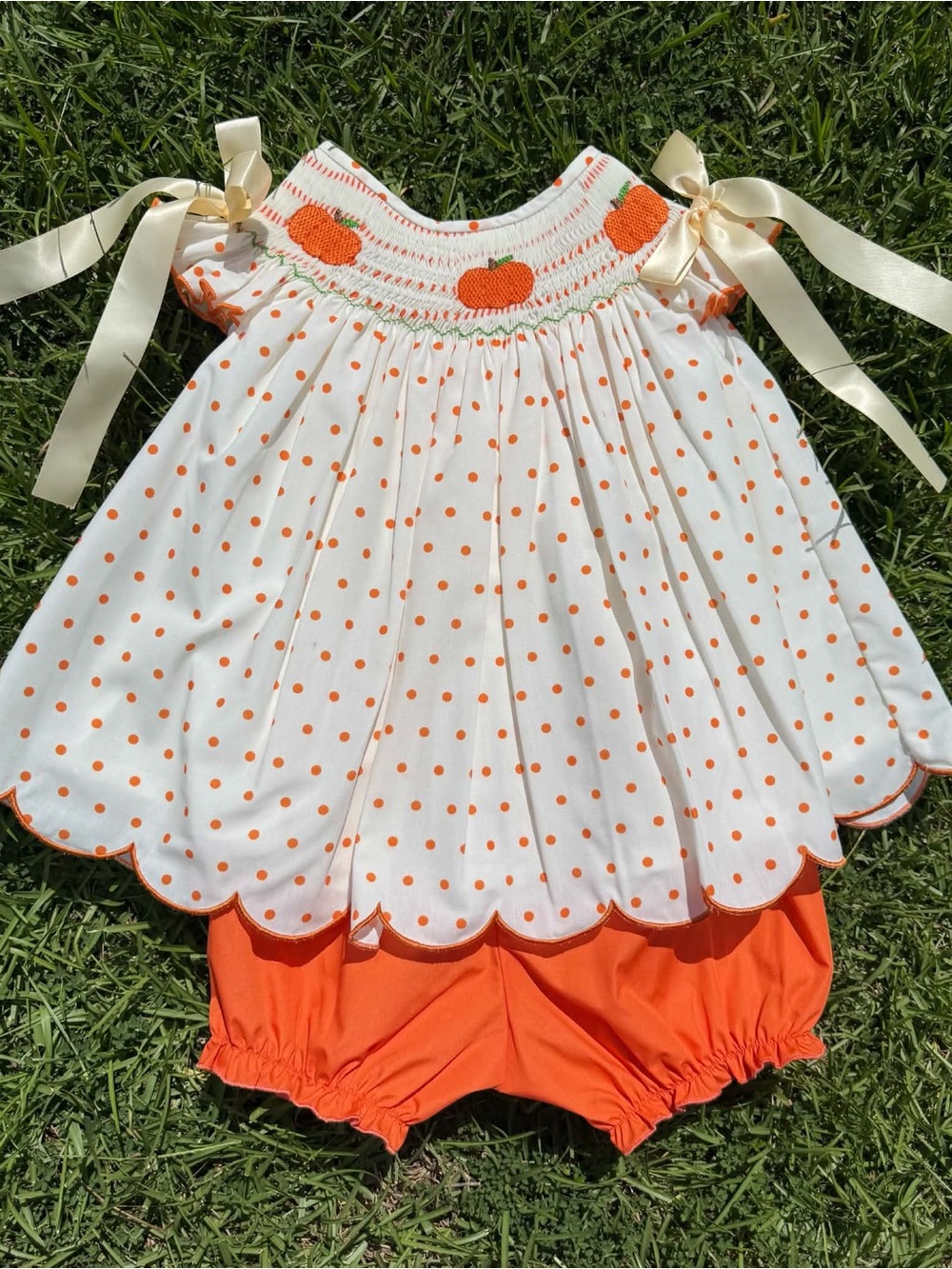 Orange Pumpkin Hand Smocked Set